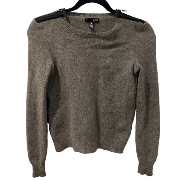 Aqua 100% Cashmere Zip Shoulder Grey Sweater Sz M - Picture 1 of 7